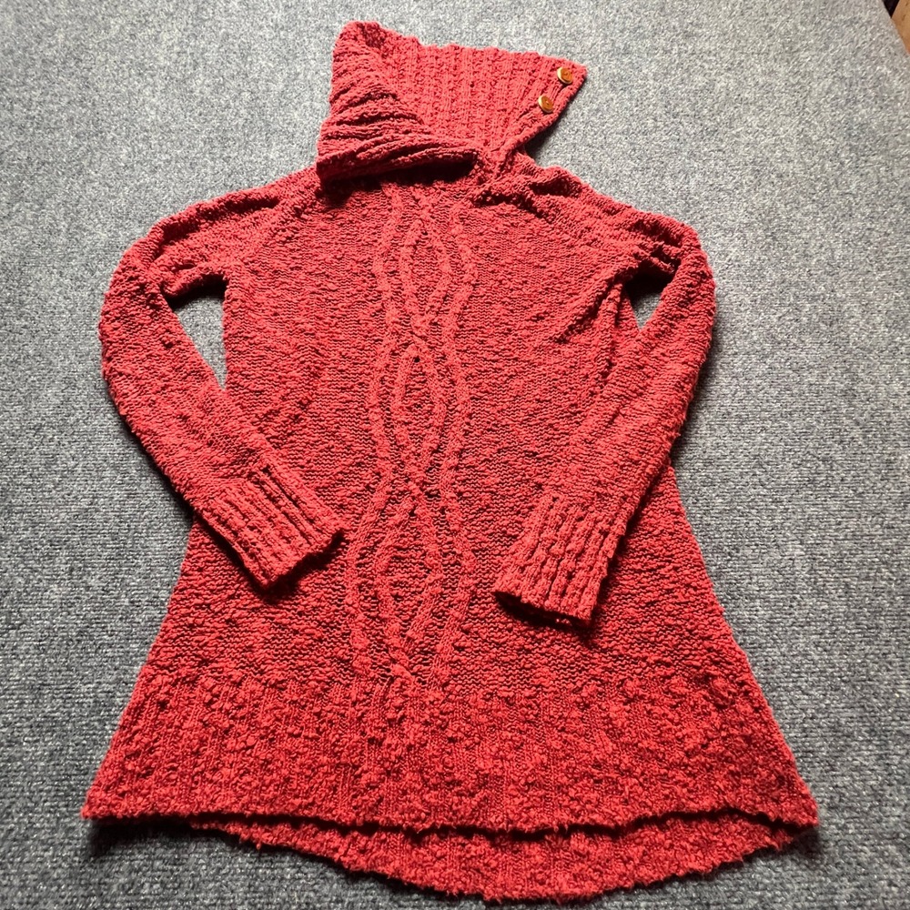 Moth Anthropologie‎ Red Cable Knit Funnel Neck Chunky Sweater Tunic XS Boho